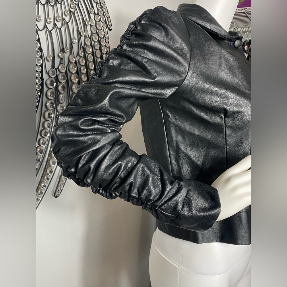 Venti6 Faux Leather Jacket with Buttons and Ruffled Sleeves, Size L - Picture 4 of 12
